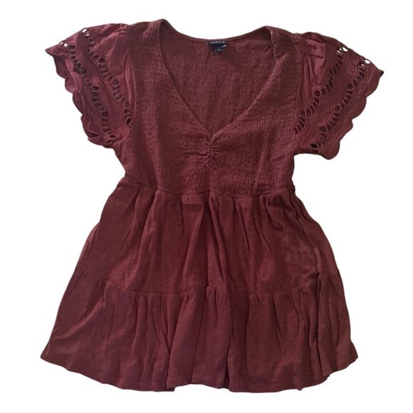 Torrid Babydoll Top Smocked Flutter Sleeve Tiered Rust Red Size O Large - Picture 1 of 8